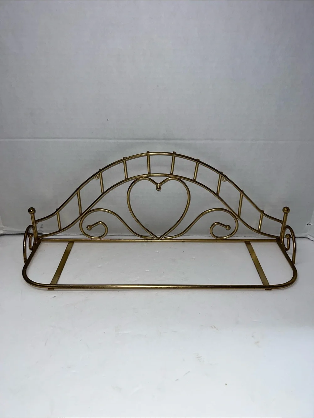 Vintage Gold Metal Heart Wall Shelf Brass Cottagecore